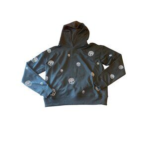 Marled XS Black Rhinestone Skull Hoodie Sweatshirt Halloween Spooky Goth